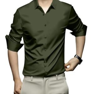 Men's Stylish Solid Satin Casual Shirt for Men Full Sleeves