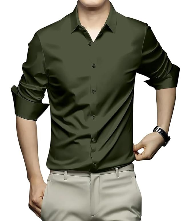 Men's Stylish Solid Satin Casual Shirt for Men Full Sleeves