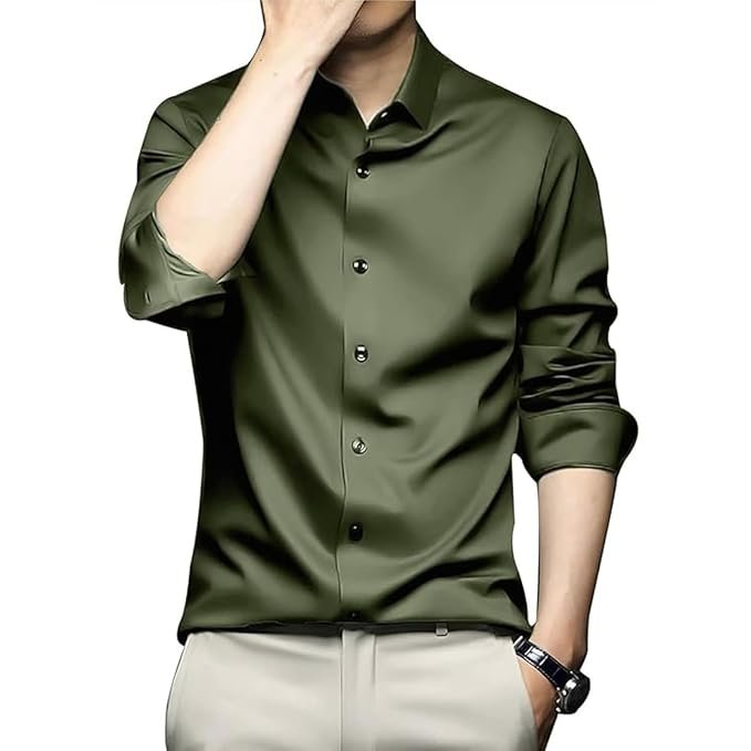 Men's Stylish Solid Satin Casual Shirt for Men Full Sleeves - Image 2