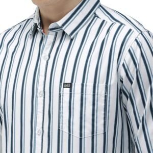 Cotton Slim Fit Multi Striped Full Sleeves Cutaway Collar Casual Shirt
